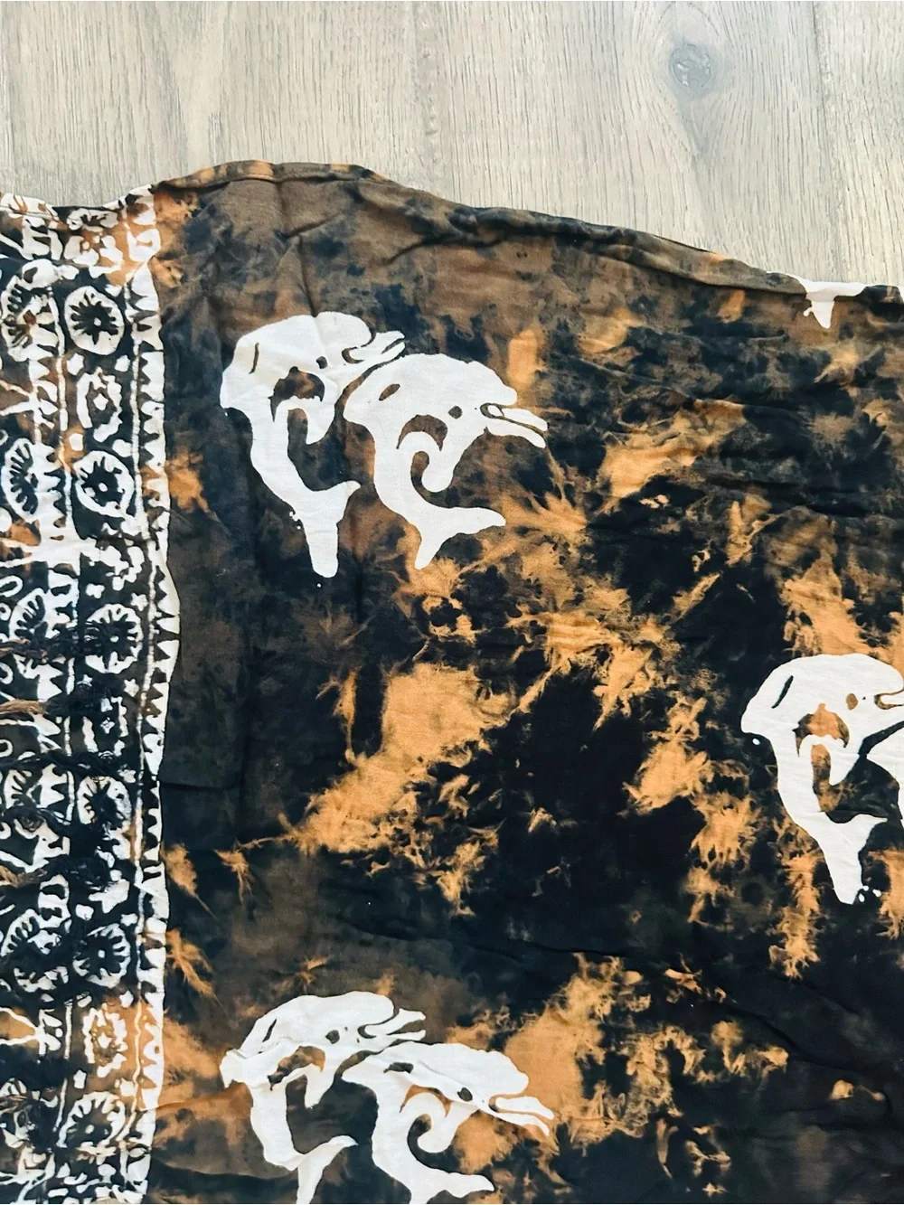 Black & Rust Tie-Dye Elephant Print Scarf